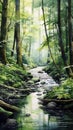 watercolor illustration of a lush green forest