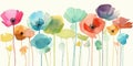 Graceful Watercolor Poppies for Wall Art or Stationery in Peppermint Colors.