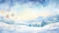 Graceful Watercolor Snowflakes Adorning a Serene Moonlit Christmas Landscape AI Generated