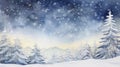 Graceful Watercolor Snowflakes Adorning a Serene Moonlit Christmas Landscape AI Generated