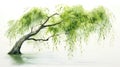 Graceful Watercolor Willow Tree Branches and Delicate Leaves AI Generated