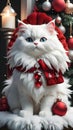 graceful white cat with red eyes, decorated with a red jeweled collar, created by Generative Ai