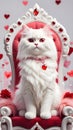 graceful white cat with red eyes, decorated with a red jeweled collar, created by Generative Ai
