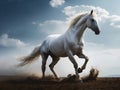 A graceful white horse with flowing mane and tail. Royalty Free Stock Photo