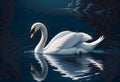 Graceful white swan floating on calm waters, depicted in a beautiful painting, Generative AI