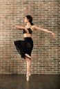 Graceful young ballerina rehearsing in a studio