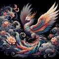 A gracefully painting of beautiful phoenix, with awesome colors, chinese legendary animal, no background
