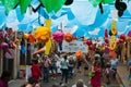 Gracia Festival Decorations in Barcelona Royalty Free Stock Photo