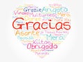 Gracias (Thank You in Spanish) love heart Word Cloud Royalty Free Stock Photo