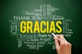 Gracias Thank You in Spanish Word Cloud on blackboard, all languages, multilingual for education