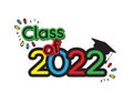 Class of 2022 colorful icon, Yellow Blue Red Green text and numbers and academic cap Royalty Free Stock Photo