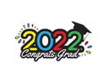 Class of 2022 colorful banner, Yellow Blue Red Green numbers, academic cap and Congrats grad greeting Royalty Free Stock Photo