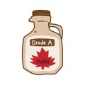 Grade A Canadian maple syrup bottle container, isolated on white background.