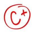 Grade result C plus. Hand drawn vector grade C plus in red circle. Test exam mark report