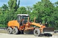 Grader on bridge road construction Royalty Free Stock Photo