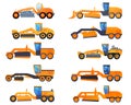 Grader machine icons set, cartoon style