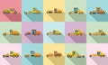 Grader machine icons set, flat style