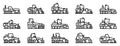 Grader machine icons set, outline style