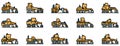 Grader machine icons set vector flat