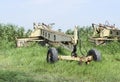 Grader on a trailer for heavy equipment. Royalty Free Stock Photo