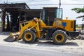 Grader and yellow bulldozer excavator Construction Equipment with clipping on street. Royalty Free Stock Photo