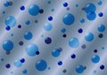 Abstract blue balloons of different sizes and shades on a gray-blue wavy background. Royalty Free Stock Photo