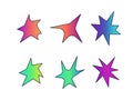 Gradient acid shapes of stars, space stars, sunbeams, glare and flares in flat style