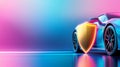 A gradient backdrop with a car and a bold glowing shield icon in the foreground. Royalty Free Stock Photo