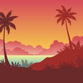 Gradient beach sunset landscape background with silhouette of palm trees Royalty Free Stock Photo