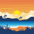 Gradient Sunset Beach with silhouette of palm trees. Beautiful Summer landscape background Royalty Free Stock Photo