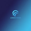 Gradient blue background with a logo depicting stylized wave patterns in varying shad Royalty Free Stock Photo