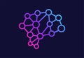 Gradient Blue Purple Brain in Wireframe Flat Colored Icon for Artificial Intelligence Concept Royalty Free Stock Photo