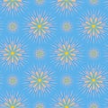 Gradient blue seamless pattern salute firework burst of light, symmetrical square design vector illustration