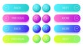 Gradient buttons. Next and back button, colorful prev and more buttons vector set Royalty Free Stock Photo