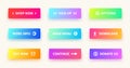 Gradient buttons. User interface web button, material design, ui rectangular shape, app action submit. Vector gradient