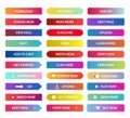 Gradient buttons vector set. Rectangular next page button, read more and add to cart icon colorful gradients web isolated vector. Royalty Free Stock Photo