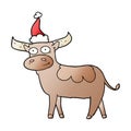 gradient cartoon of a bull wearing santa hat