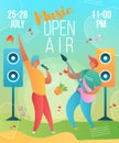 Gradient cartoon flat characters musical band guitarist,singer-holiday summer open air,music fest,poster banner flyer concept.