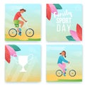 Gradient cartoon flat characters summer sporting,family sport day banner flyer poster,web online concept,healthy lifestyle design