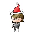 gradient cartoon of a girl regretting a mistake wearing santa hat