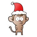 gradient cartoon of a hooting monkey wearing santa hat Royalty Free Stock Photo