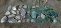 gradient color of broken glass, degraded still life of glass and different broken glass found on the beach