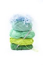 Gradient colored yarn spools stack, cold colors thread coils Royalty Free Stock Photo