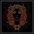 Gradient Colorful Aphrodite head mandala arts isolated on black background