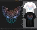 Gradient Colorful chihuahua dog head mandala arts isolated on black and white t shirt