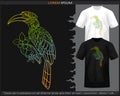 Gradient Colorful hornbill bird mandala arts isolated on black and white t shirt Royalty Free Stock Photo