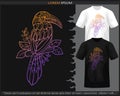 Gradient Colorful Hornbill bird mandala arts isolated on black and white t shirt Royalty Free Stock Photo