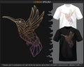 gradient Colorful humming bird mandala arts illustration isolated on black and white t shirt