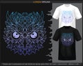 Gradient Colorful Owl head mandala arts isolated on black and white t shirt Royalty Free Stock Photo