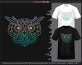 Gradient Colorful owl head mandala arts isolated on black and white t shirt Royalty Free Stock Photo